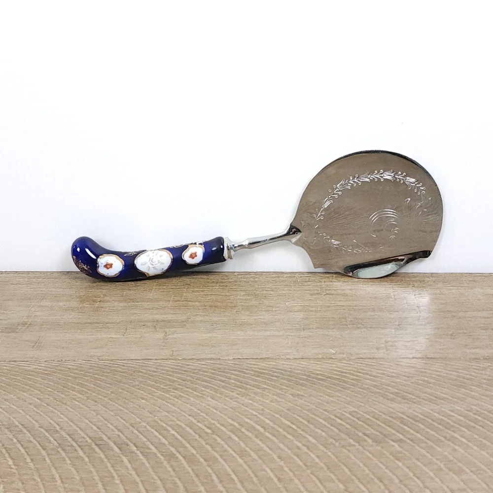 Prill‎ Sheffield Cobalt Porcelain Handle Silver Plated Pastry Server